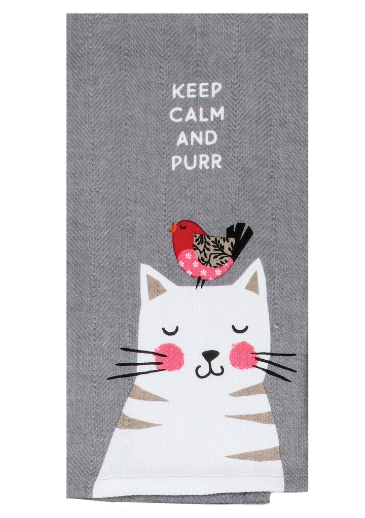 keep calm and purr tea towel