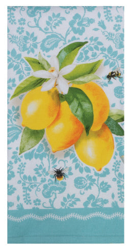 blue with lemons tea towel