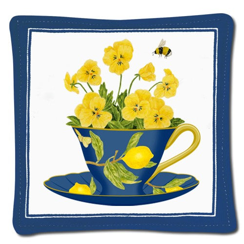lemon teacup filled with flowers spiced mug mat 