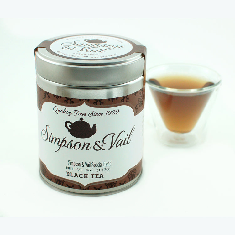 simpson & Vail special blend tea tin and brewed cup