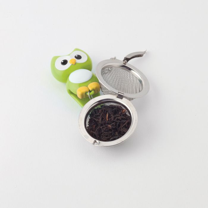 Green Owl Teaball Open with Loose Tea
