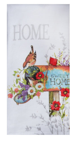 bird and flowers mailbox tea towel 
