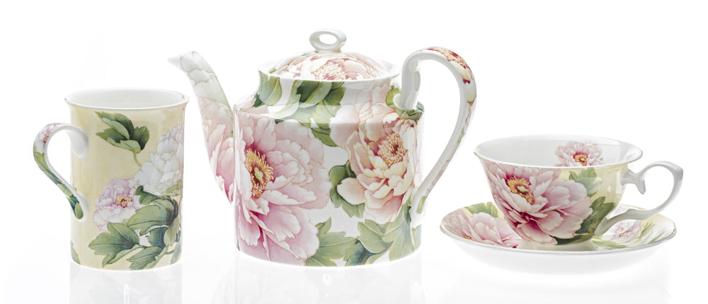 Peony Teapot with Peony Mug and Peony Cup and Saucer
