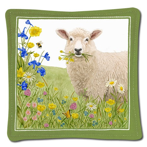 sheep eating flowers spiced mug mat