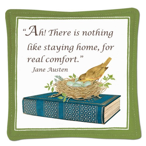 bird nest, book and quote spiced mug mat 