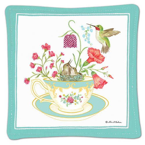 flowers and birds in blue teacup spiced mug mat