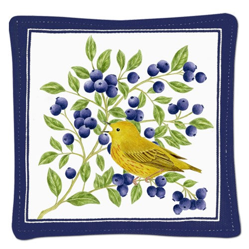 bird eating blueberries spiced mug mat