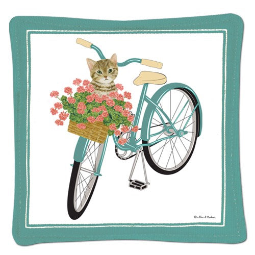 cat in bicycle basket spiced mug mat 