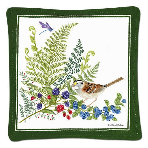 bird eating fruit spiced mug mat 