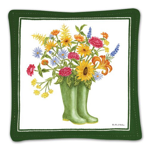welly boots and flowers spiced mug mat