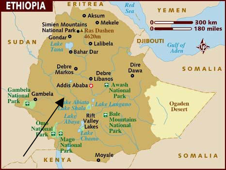 Ethiopia Yirgacheffe Coffee map