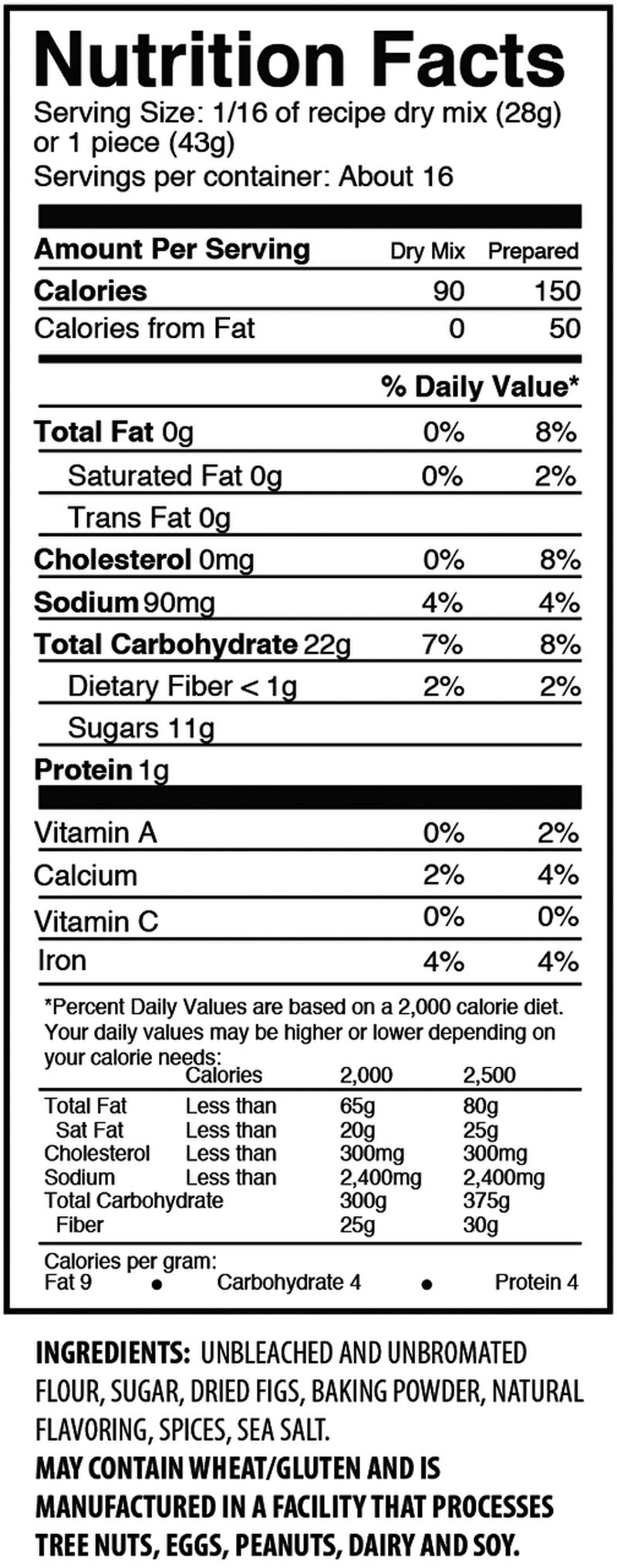 vanilla fig cake nutrition facts 
